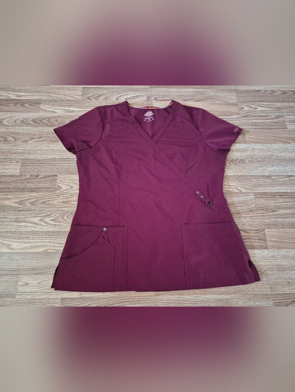 Dickies Women's Burgundy V-Neck Scrub Top